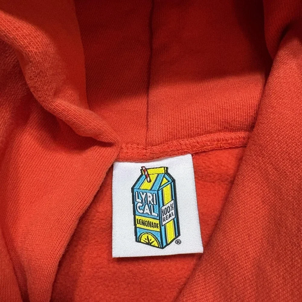 Lyrical Lemonade Hoodie Sweatshirt Mens‎ Medium Orange Script Fleece Pullover